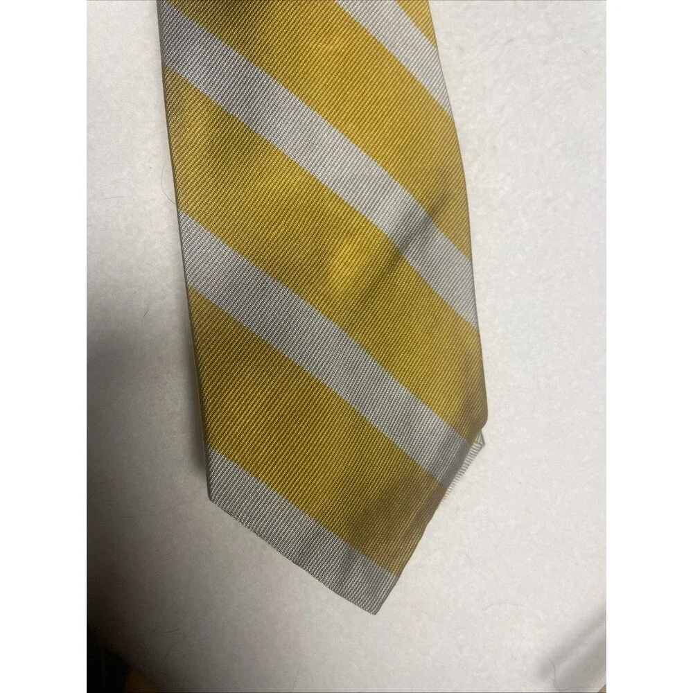 Polo By Ralph Lauren Vintage 100% Silk Tie USA Made By Hand Gold Silver